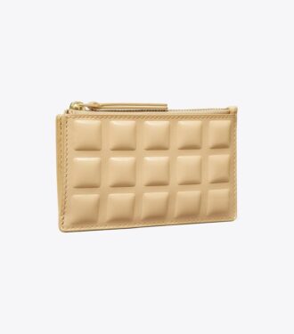 Porte-cartes zippé carré en cuir verni Fleming