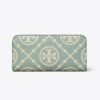 Portefeuille slim à fermeture éclair contrastée et T Monogram en relief Portefeuille slim à fermeture éclair contrastée et T Monogram en relief