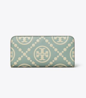 Portefeuille slim à fermeture éclair contrastée et T Monogram en relief