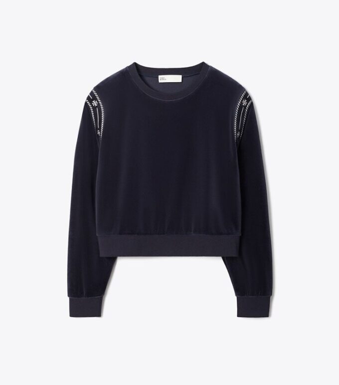 Pull à col rond en velours avec logo T Pull à col rond en velours avec logo T