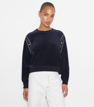 Pull à col rond en velours avec logo T