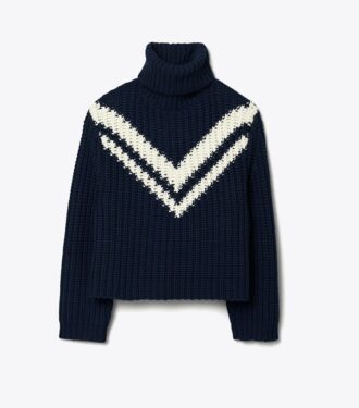Pull à col roulé en laine mérinos à motif chevron Pull à col roulé en laine mérinos à motif chevron