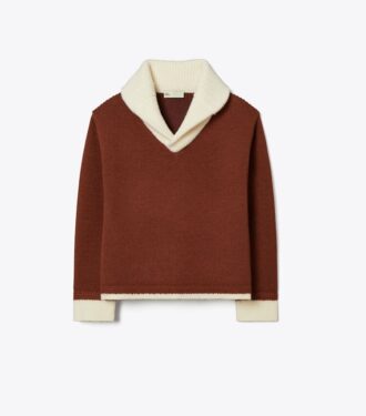 Pull en laine à col contrasté