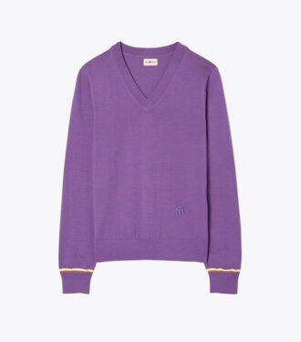Pull en laine mérinos à col en V