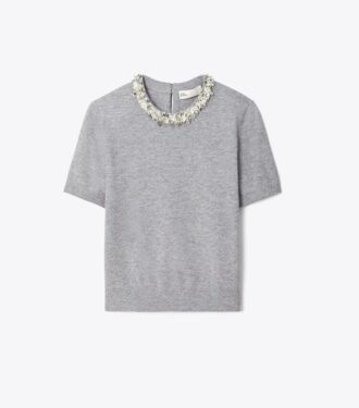 Pull à manches courtes en laine et paillettes