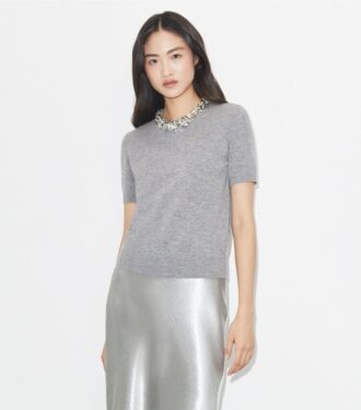 Pull à manches courtes en laine et paillettes