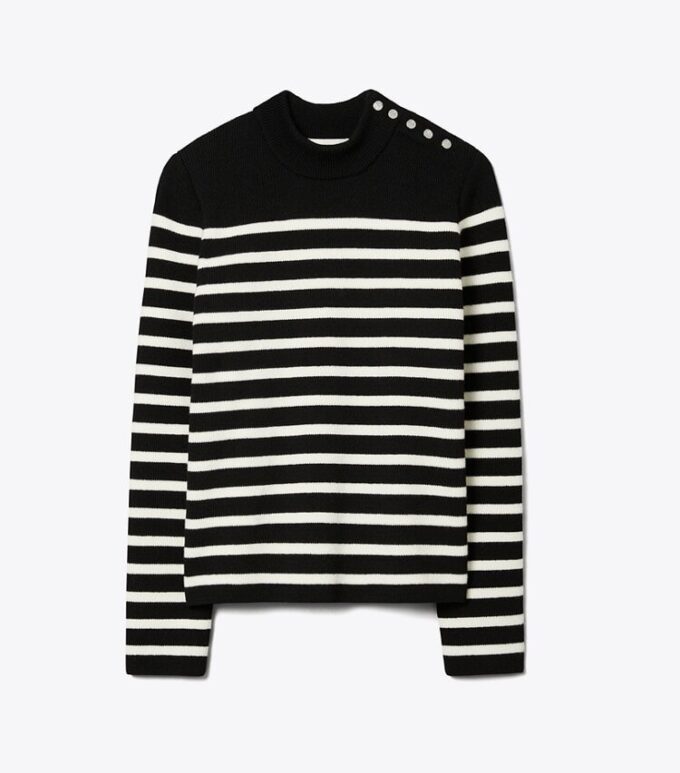 Pull à rayures et boutons-pression aux épaules Pull à rayures et boutons-pression aux épaules