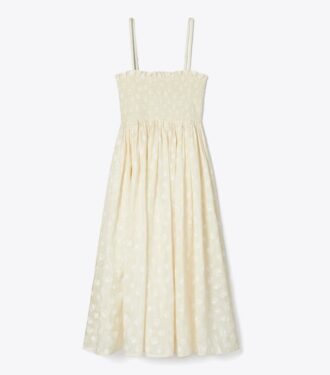 Robe bustier en soie smockée