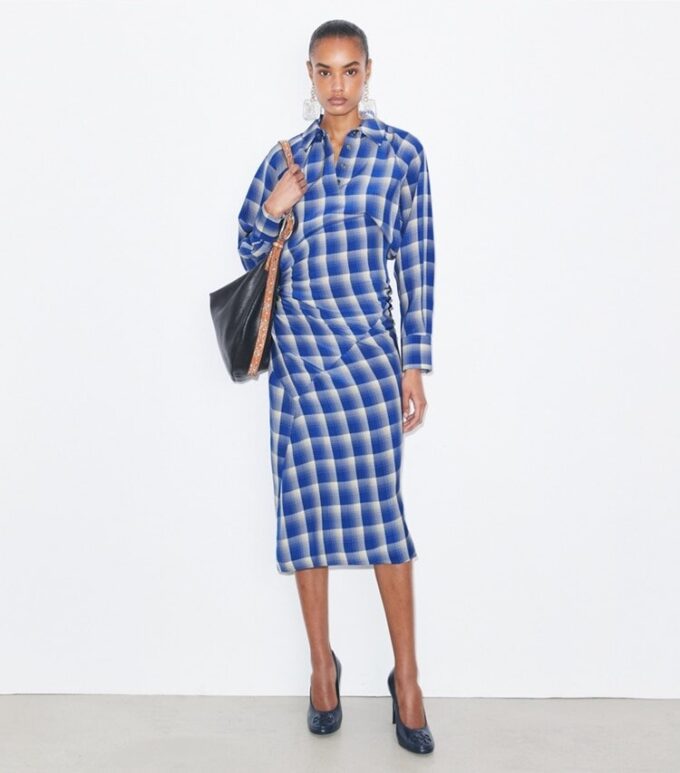 Robe chemise en viscose à carreaux