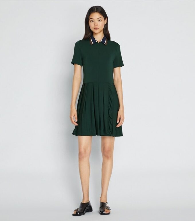 Robe de golf plissée à fermeture éclair sur le devant Robe de golf plissée à fermeture éclair sur le devant