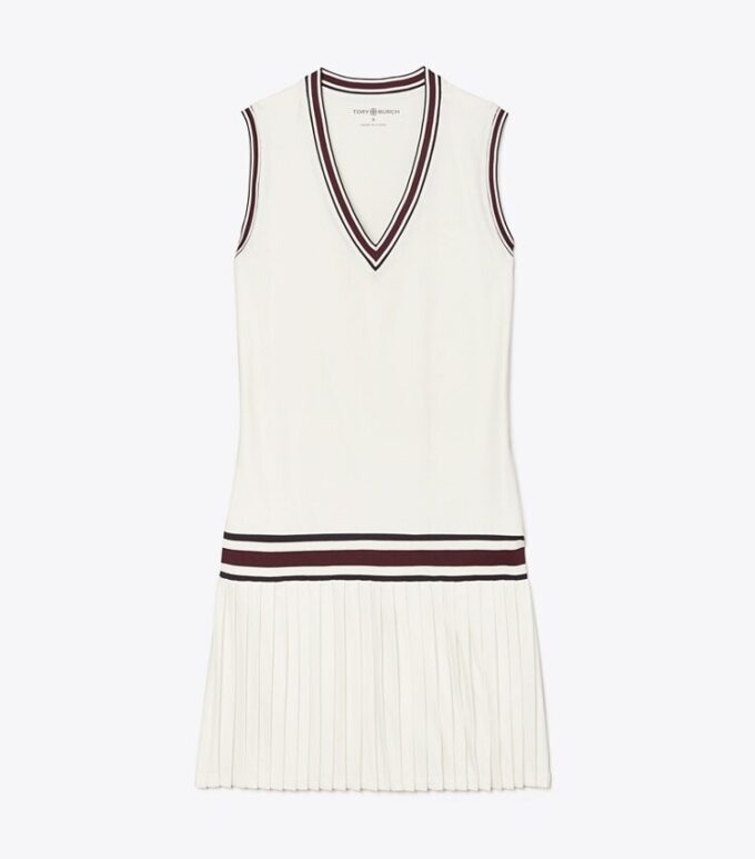 Robe de tennis à col en V en jersey performant
