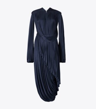 Robe plissée drapée en viscose