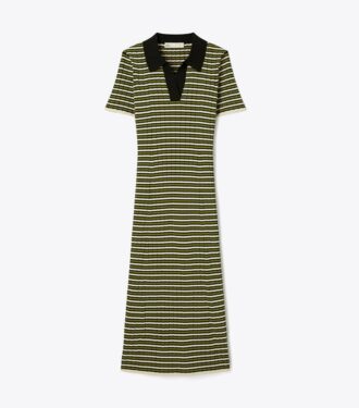 Robe polo en maille rayée