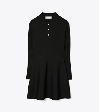 Robe polo mini à manches longues en maille technique