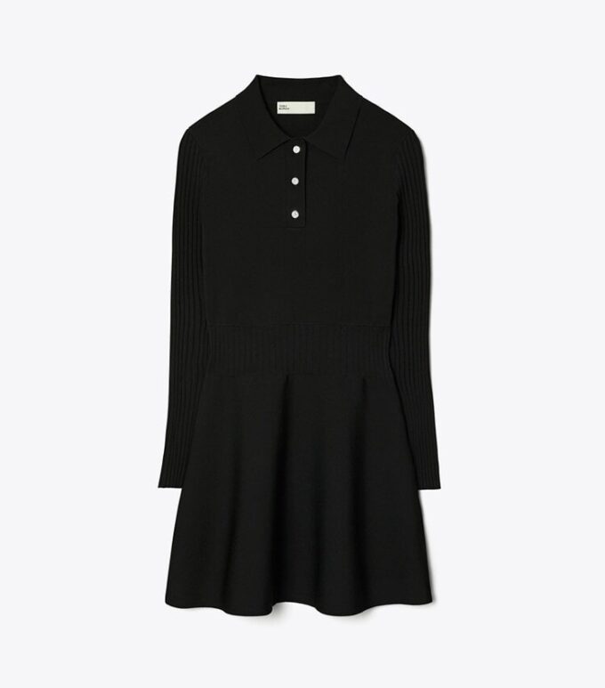 Robe polo mini à manches longues en maille technique Robe polo mini à manches longues en maille technique