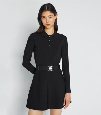 Robe polo mini à manches longues en maille technique
