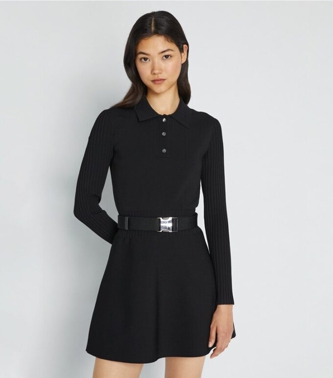 Robe polo mini à manches longues en maille technique Robe polo mini à manches longues en maille technique