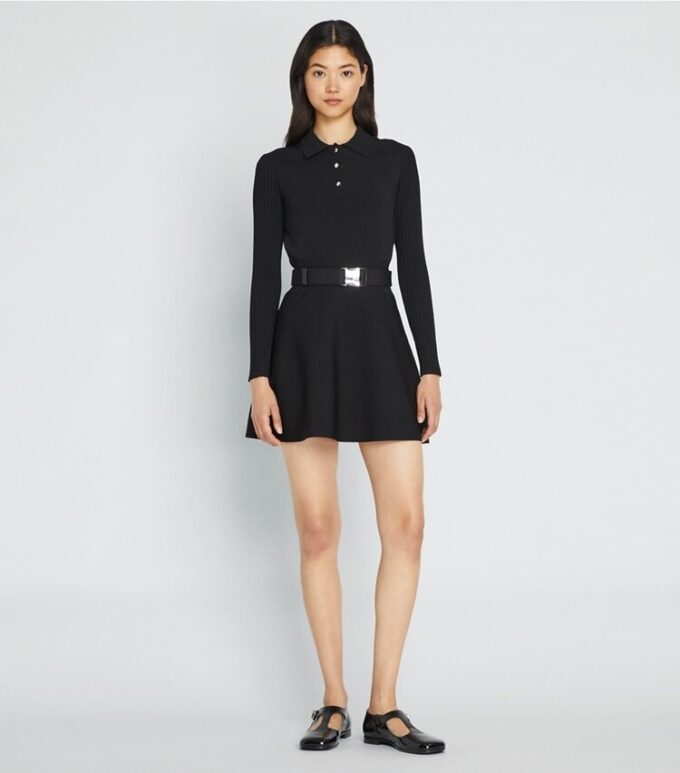 Robe polo mini à manches longues en maille technique Robe polo mini à manches longues en maille technique