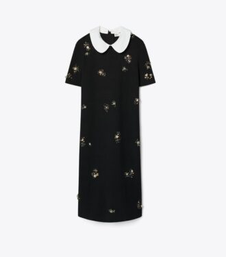 Robe-pull à col en popeline ornée
