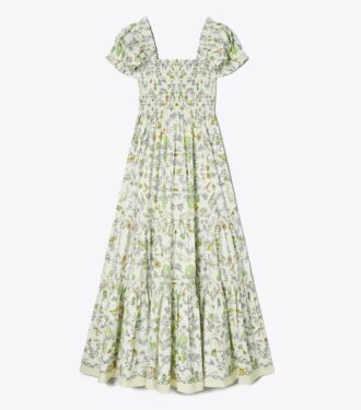 Robe smockée en coton imprimé