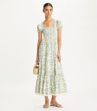 Robe smockée en coton imprimé