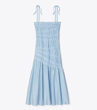 Robe smockée en viscose à bretelles nouées