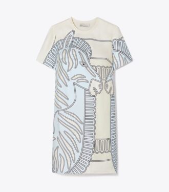 Robe t-shirt imprimée en soie sur le devant