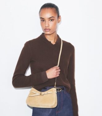 Sac à bandoulière Romy en daim avec fermeture à glissière