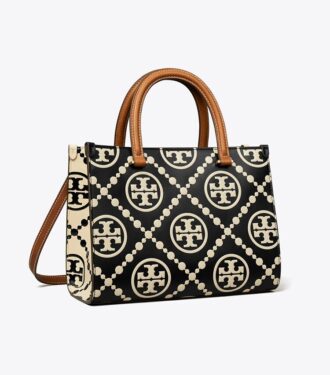 Sac cabas à poignées supérieures en cuir gaufré contrasté T Monogram T