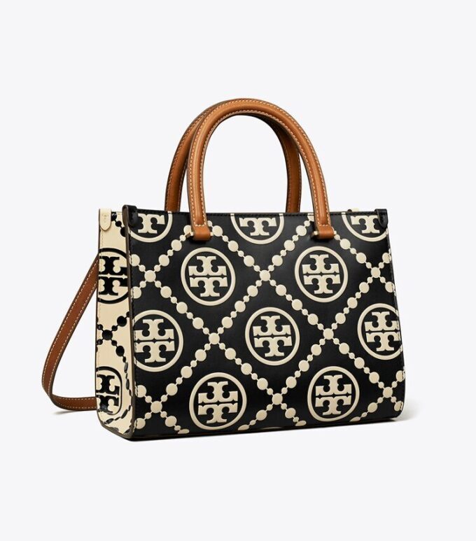 Sac cabas à poignées supérieures en cuir gaufré contrasté T Monogram T Sac cabas à poignées supérieures en cuir gaufré contrasté T Monogram T