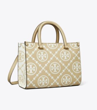 Sac cabas à poignées supérieures en cuir gaufré contrasté T Monogram T