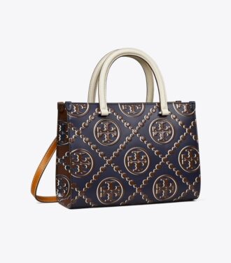 Sac cabas à poignées supérieures en cuir gaufré contrasté T Monogram T