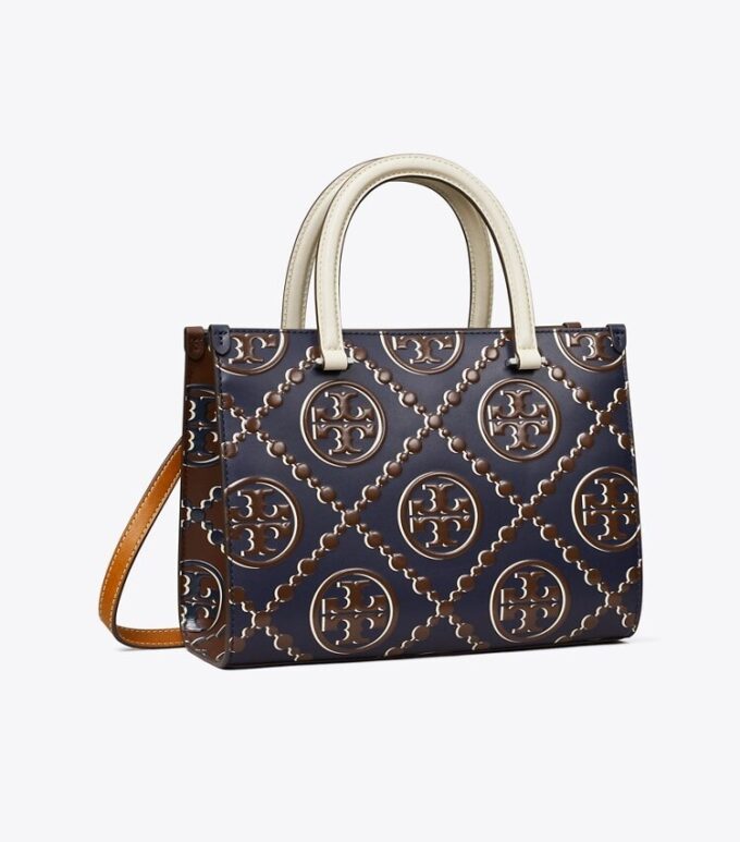 Sac cabas à poignées supérieures en cuir gaufré contrasté T Monogram T Sac cabas à poignées supérieures en cuir gaufré contrasté T Monogram T