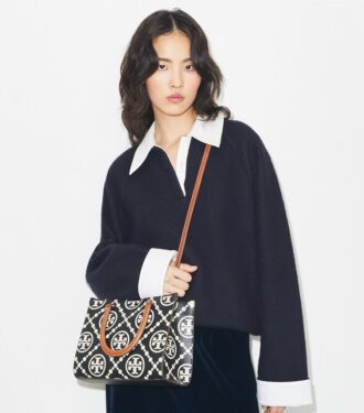 Sac cabas à poignées supérieures en cuir gaufré contrasté T Monogram T