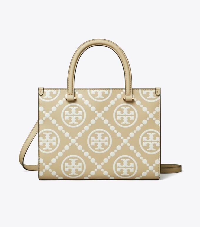 Sac cabas à poignées supérieures en cuir gaufré contrasté T Monogram T Sac cabas à poignées supérieures en cuir gaufré contrasté T Monogram T