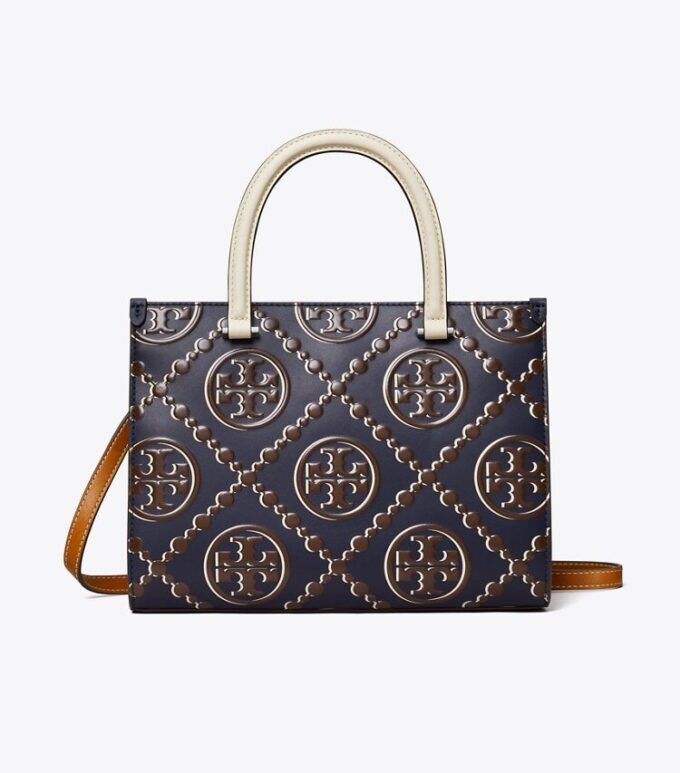 Sac cabas à poignées supérieures en cuir gaufré contrasté T Monogram T Sac cabas à poignées supérieures en cuir gaufré contrasté T Monogram T