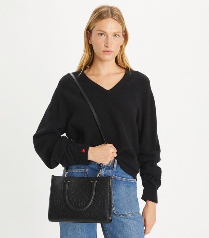 Sac cabas à poignées T Monogram embossé Sac cabas à poignées T Monogram embossé
