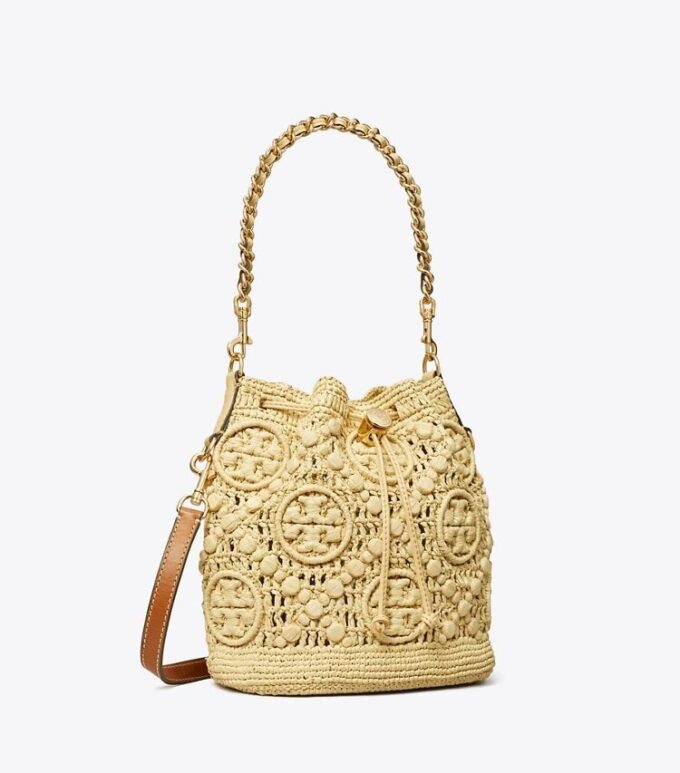 Sac seau en raphia T Monogram Sac seau en raphia T Monogram