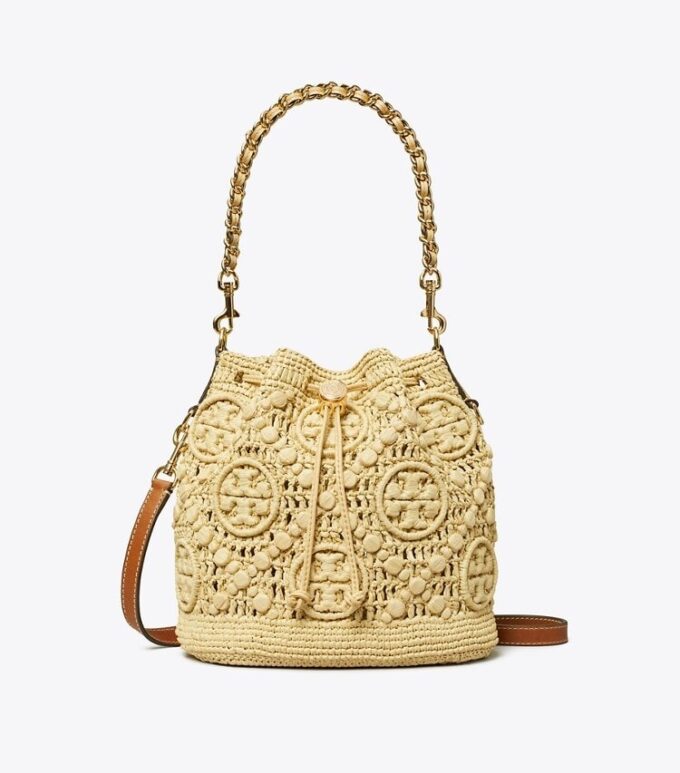 Sac seau en raphia T Monogram Sac seau en raphia T Monogram