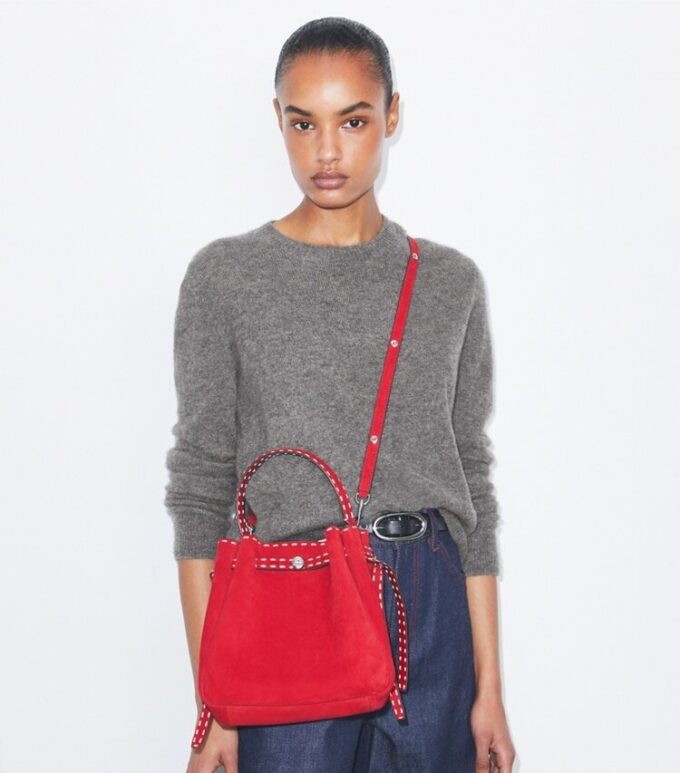 Sac seau Romy en daim avec surpiqûres Sac seau Romy en daim avec surpiqûres