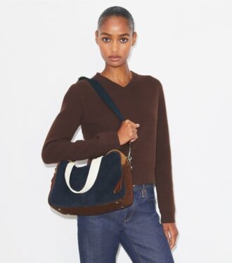 Sacoche en daim color block
