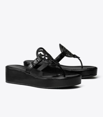 Sandales à talons compensés en cuir verni Miller