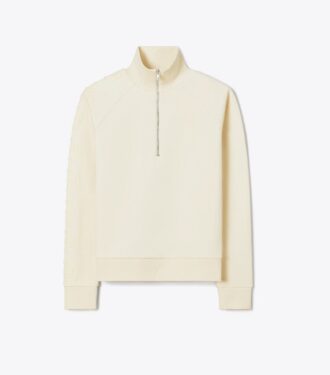 Sweat-shirt à demi-zip et manches à logo en molleton français
