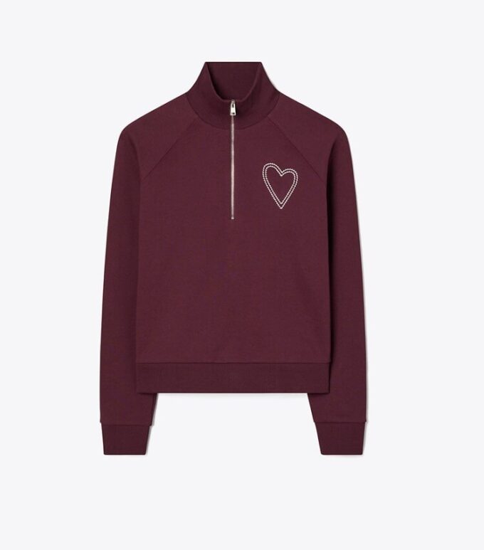 Sweat-shirt en molleton français à cœur et surpiqûres Sweat-shirt en molleton français à cœur et surpiqûres