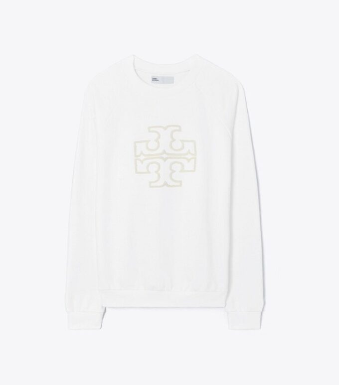 Sweat-shirt épais en molleton français à col rond et logo Sweat-shirt épais en molleton français à col rond et logo