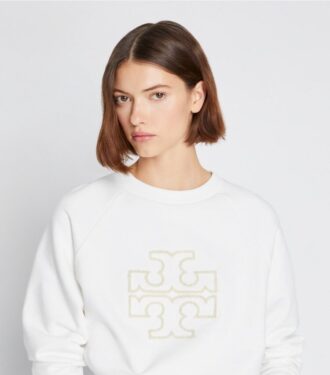 Sweat-shirt épais en molleton français à col rond et logo Sweat-shirt épais en molleton français à col rond et logo
