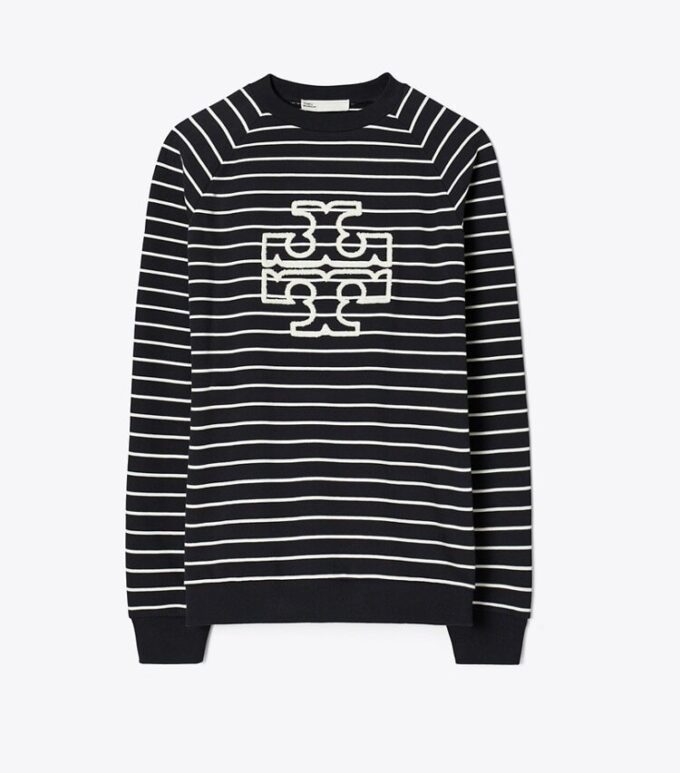 Sweat-shirt à rayures et logo en molleton français Sweat-shirt à rayures et logo en molleton français